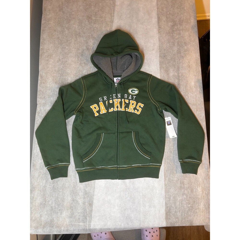 Green Bay Packers Sherpa Lined Women's Zip Hoodie Jacket NFL Apparel Medium